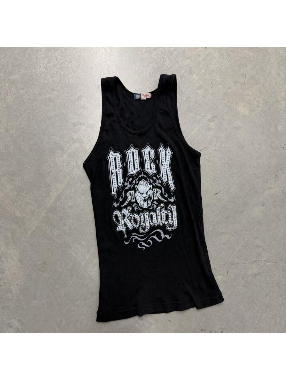 Royalty by YMI Women’s Large Born Royalty Rhinestone Graphic Tank Top Black Y2K